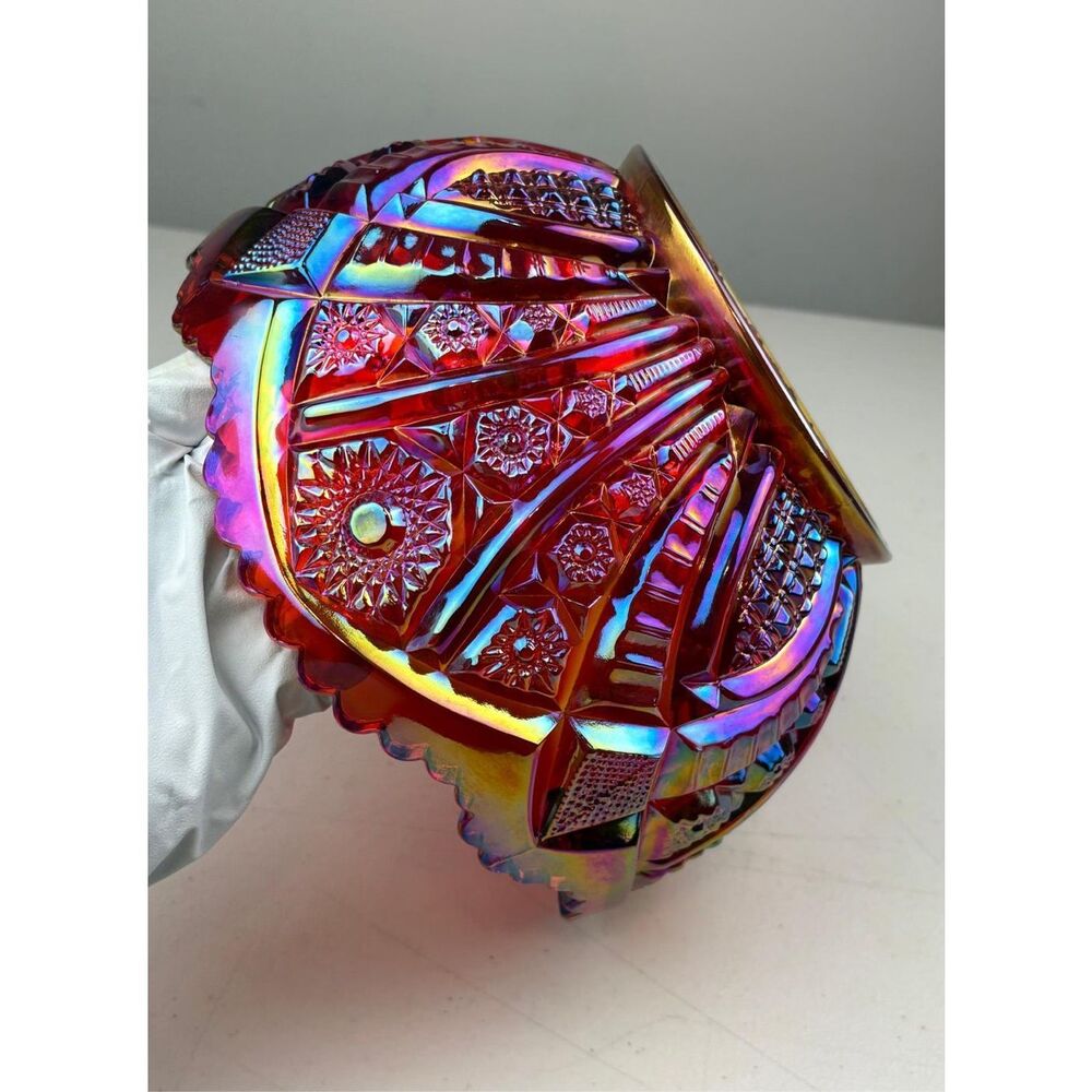 Vintage Indiana Glass Heirloom Sunset Ruby Red Carnival Glass Bowl 8.5in W DI254 - Picture 5 of 8